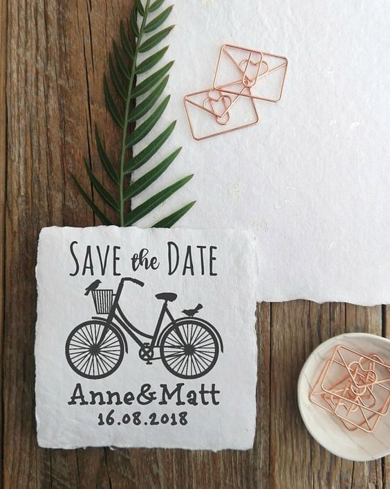 Bycicle Save the Date Custom Wedding Stamp, Modern Wedding Personalizable Save the Date, DIY Wedding Cards Stamp  -2137280318-