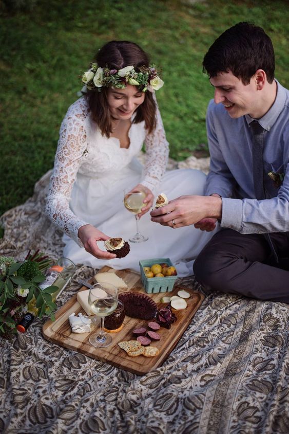 Woodland wedding picnic; Julia Luckett Photography