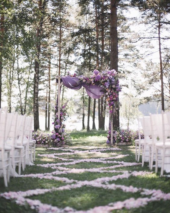 2019 brides favorite weeding color stylish shade of purple-outdoor woodland weddings, fall weddings, spring weddings, wedding ceremony arches, wedding decorations with flowers and chiffon
