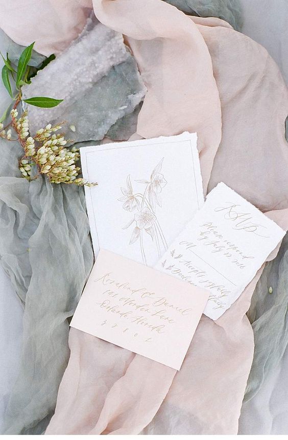 Beautiful fine art wedding invitation by Paula Lee Calligraphy. Photographer Tamara Gruner.