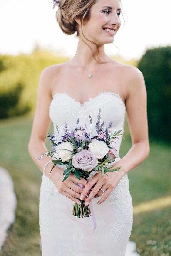 lavender and white bridal bouquet | Image by M and J Photography