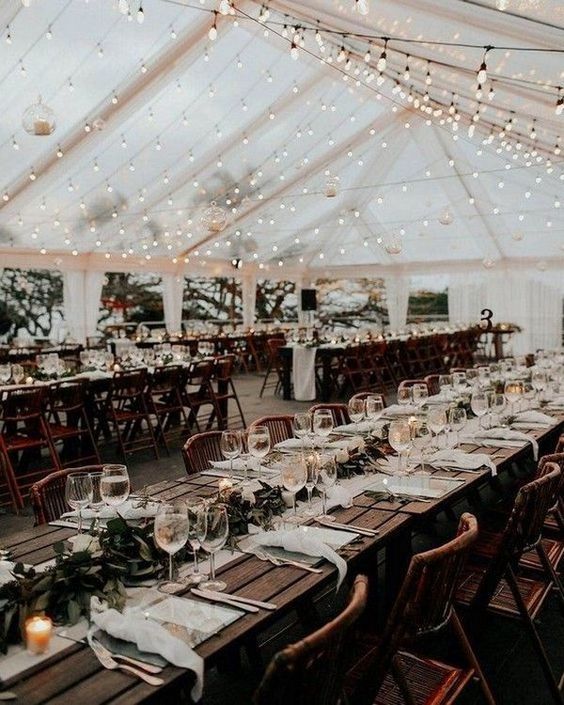 country rustic tented wedding reception ideas with string lights #emmalovesweddings #weddingideas2019