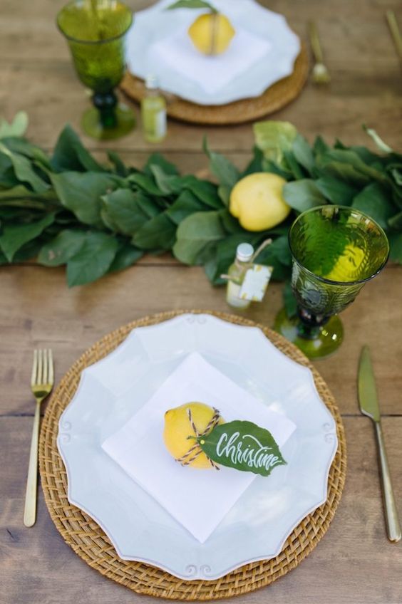Place setting from a Rustic Lemon Themed Baby Shower on Kara's Party Ideas | KarasPartyIdeas.com (28)