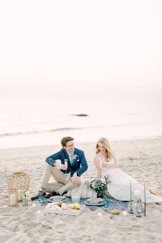 Fun and charming sunset elopement picnic on the beach in romantic Cape May New Jersey