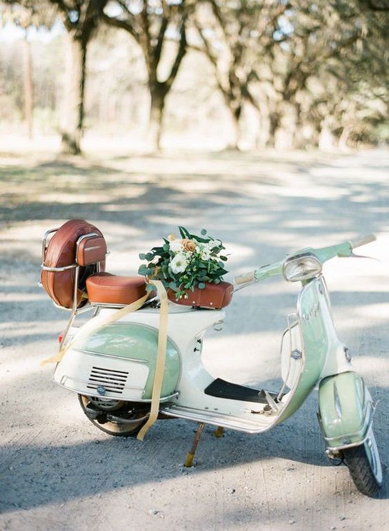 wedding vintage getaway vespa