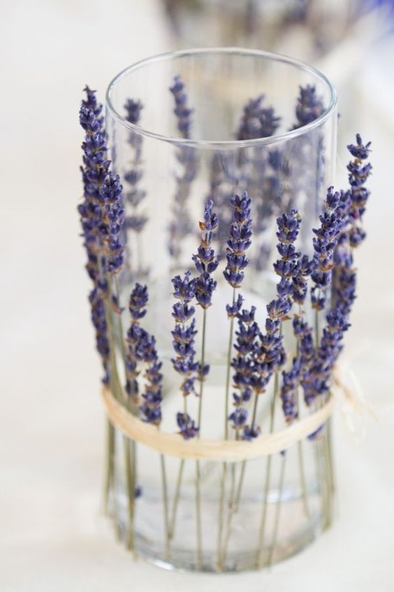 candleholders lined in dried lavender wedding centerpices ideas