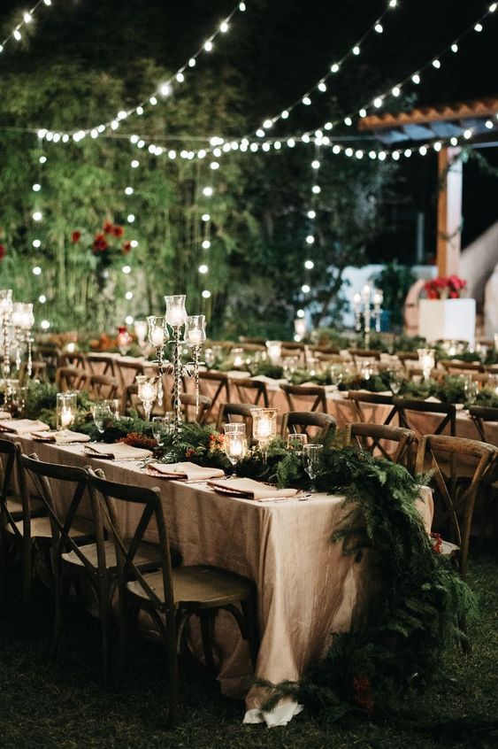 Intimate Outdoor Reception with String Lights
