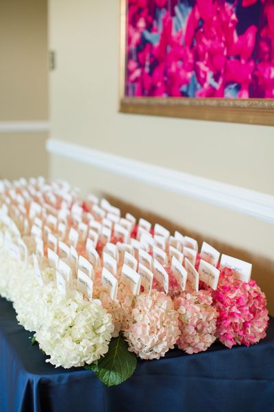 ombre hydrangeas to hold the escort cards! | Katelyn James #wedding