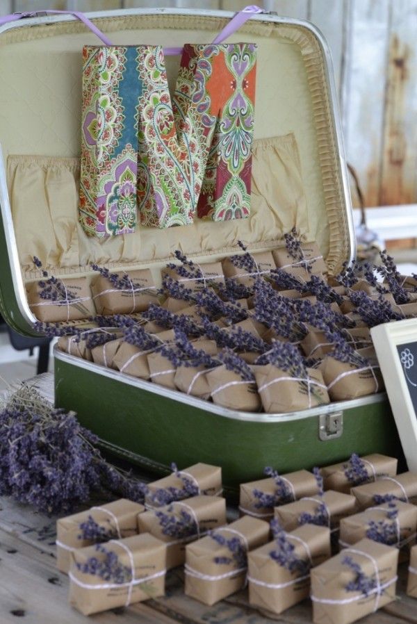 Diy wedding favor ideas-Lavender Soap with simple kraft paper packagine