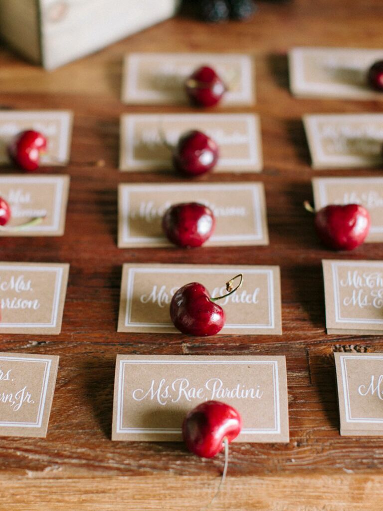 Fresh cherry escort card idea